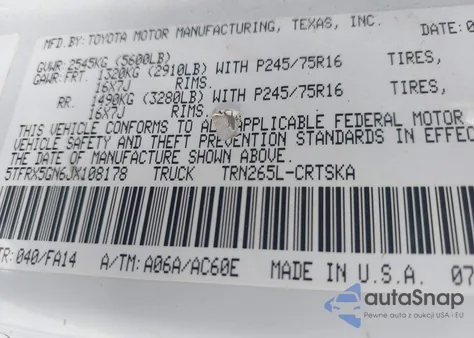 2018 Toyota Tacoma Sr from USA, damaged, VIN 5TFRX5GN6JX108178